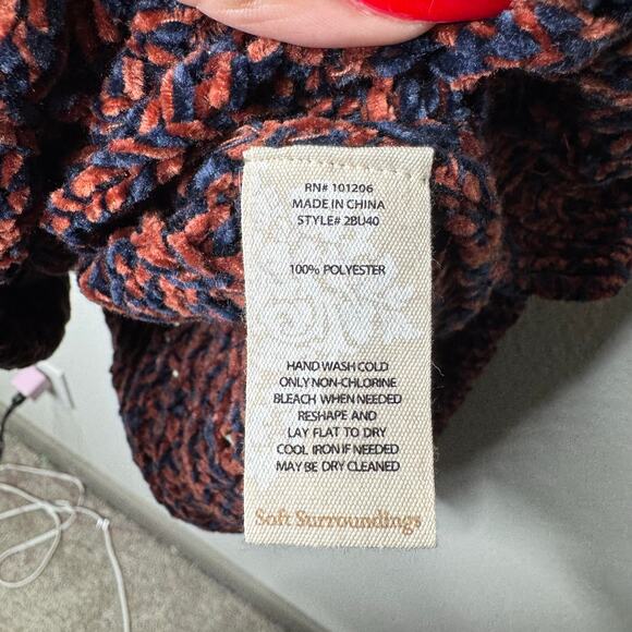 Soft Surroundings Women’s M Open Knit Pullover Sweater Rust Navy Textured Boho - Picture 3 of 7